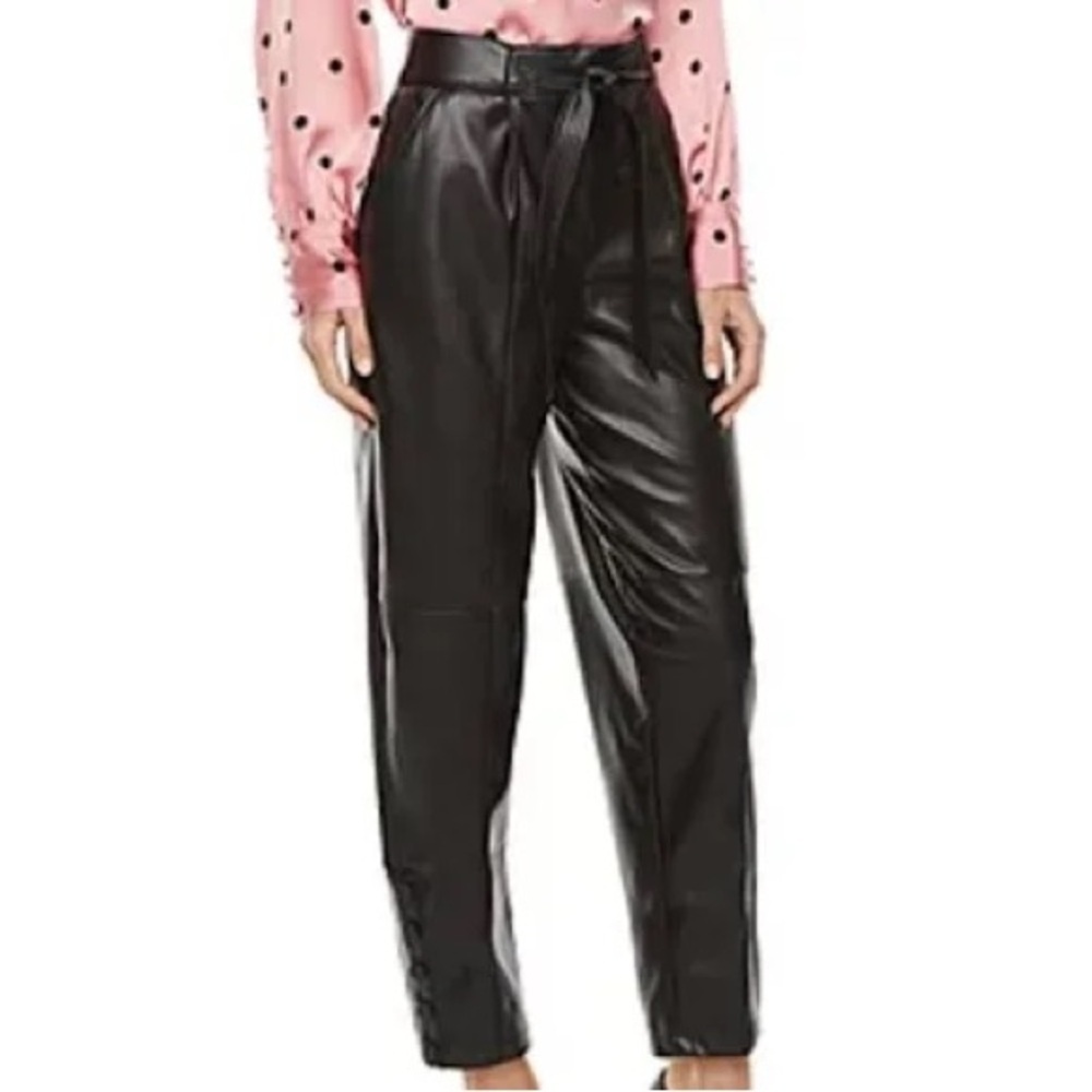Ryegrass Mid Rise Black Faux Leather Belted Trouser Pants